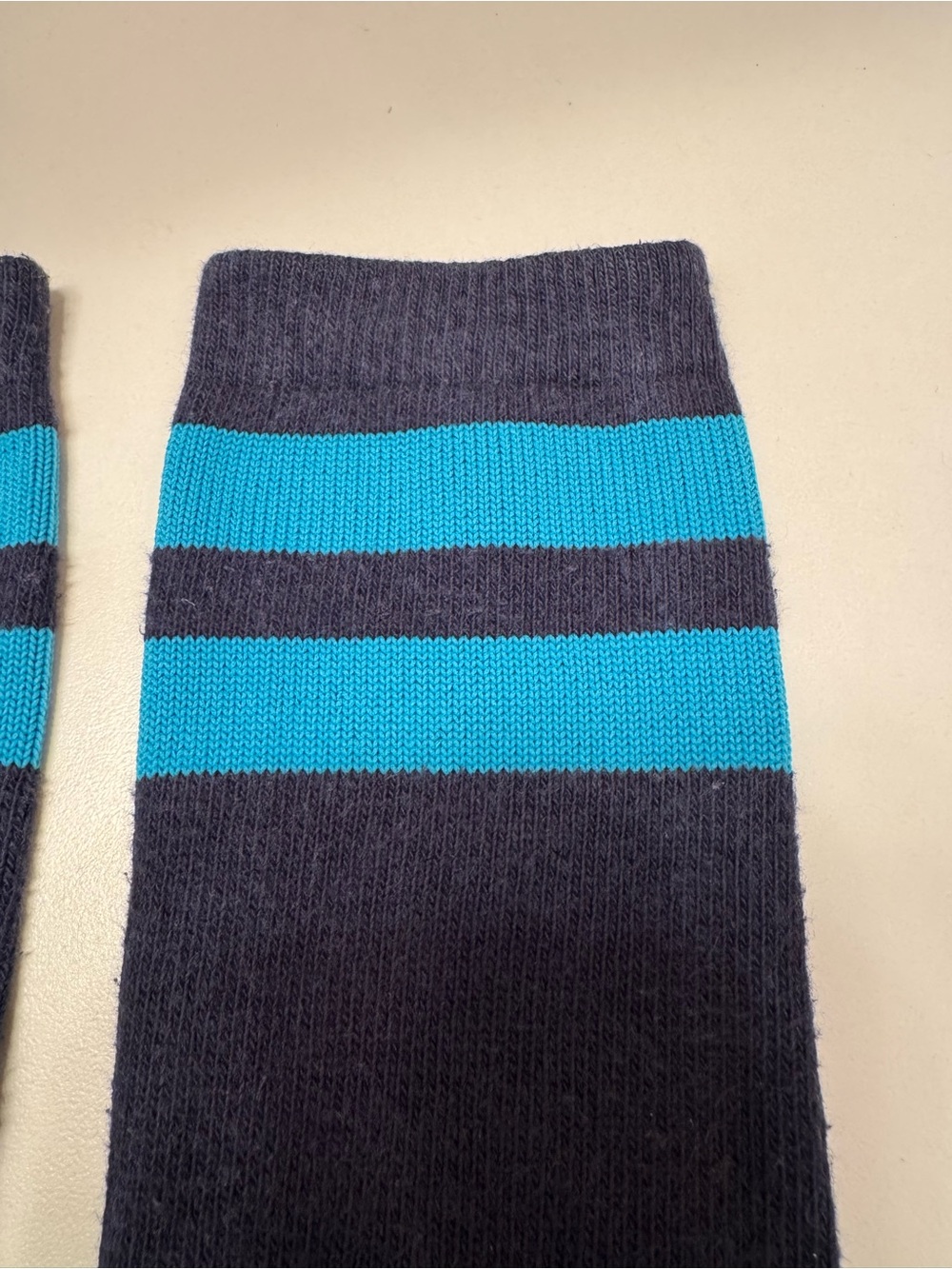 Women’s Navy Blue Athletic Socks with Teal Stripes - Picture 2 of 4